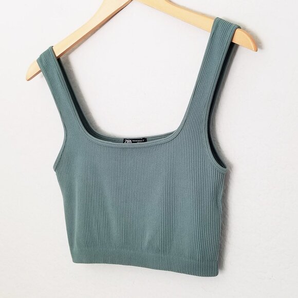 Zara Limitless Contour Collection Square Neckline Cropped Tank Top Seamless M/L - Picture 7 of 13